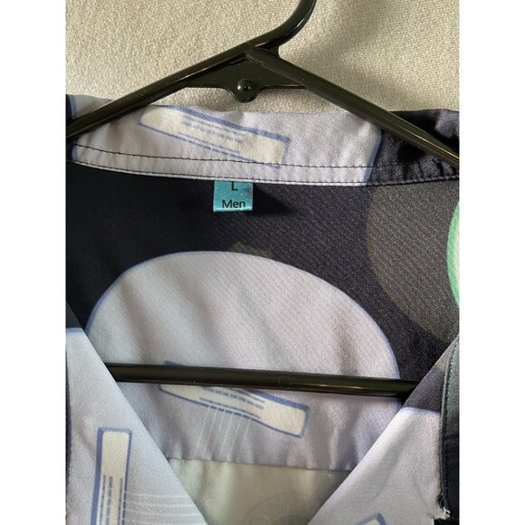 Guitar Print Shirt Mens Large Black Multicolor Short Sleeve Button Front Aloha - Picture 2 of 4